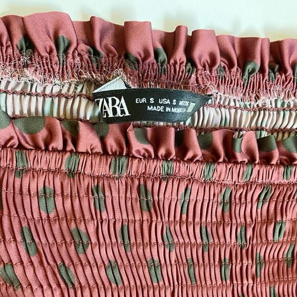 Zara Satin Glam Smocked Polka Dot Puff Sleeve Blouse -‎ S EUC - Picture 11 of 16